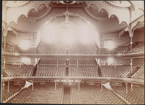 Historic photo from 1900 - Interior of Massey Hall looking out from the stage in Garden District