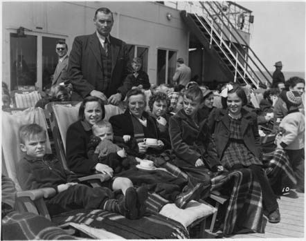 A Dutch family on the S.S. Nieuw-Amsterdam on route to Canada