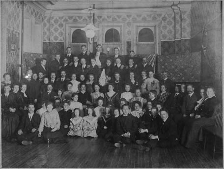 Gathering of the Finnish Society in rented premises at the corner of Queen and Bathurst, Toronto