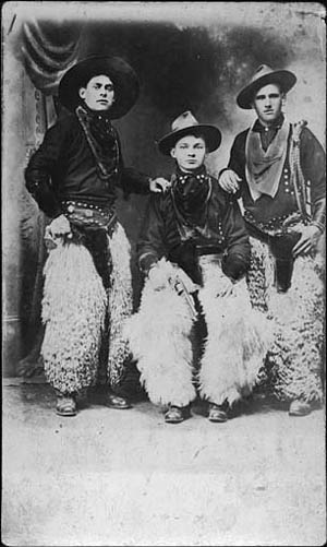 Three Finnish Canadian men dressed as cowboys in Parkhill