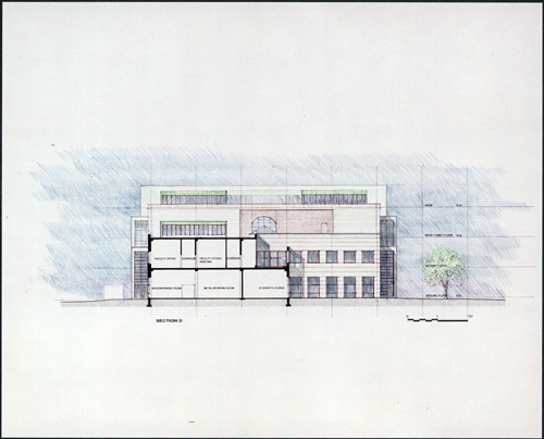 Presentation section drawing of the University of Western Ontario Visual Arts Centre