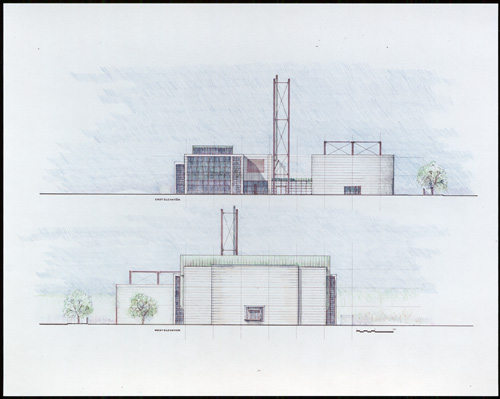 Presentation elevation drawing of the University of Western Ontario Visual Arts Centre