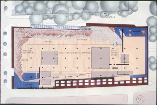 Floor plan of 4th level of the Canadian embassy in Tokyo, presentation drawing : slide of computer rendering