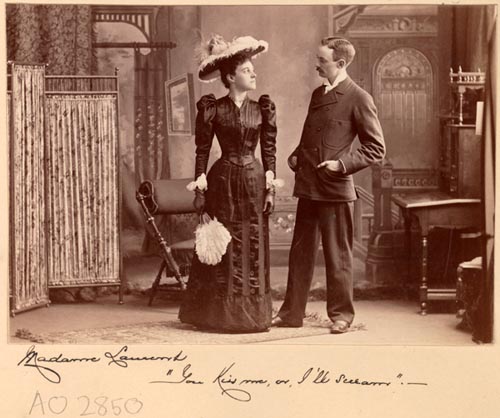Act II - Madame Laurent: "You kiss me, or I'll scream." (Miss Cleveland and Mr. Carlisle); Only a Farmer's Daughter