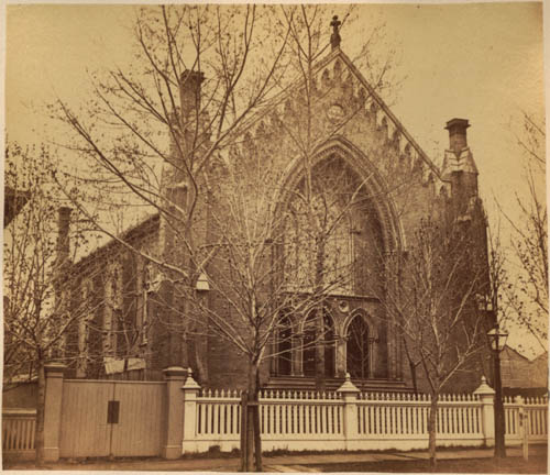 Historic photo from 1867 - Unitarian Church - designed in the neo-Gothic style by William Thomas 1854, demolished 1949 in Garden District