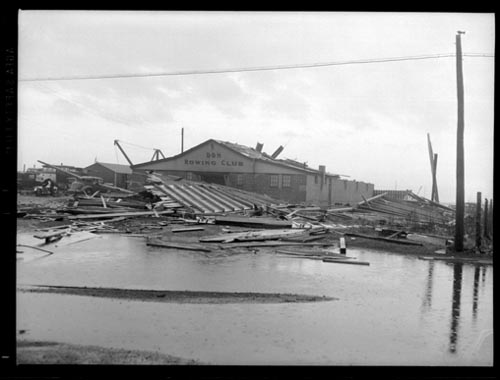 Historic photo from Sunday, May 19, 1940 - Roof torn off the Don Rowing Club in May 19th, 1940 storm in Harbourfront