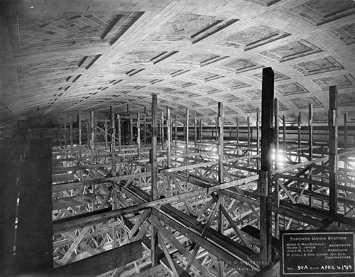 Historic photo from Friday, April 4, 1919 - Interior roof construction of Union Station, Toronto in Financial District