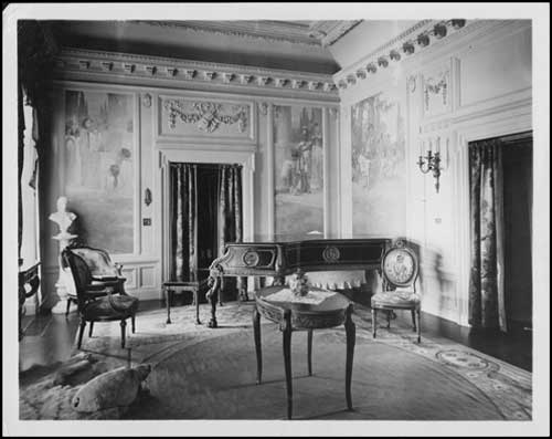 Historic photo from 1918 - Interior of Eatons residence at Ardwold - piano and artwork in South Hill
